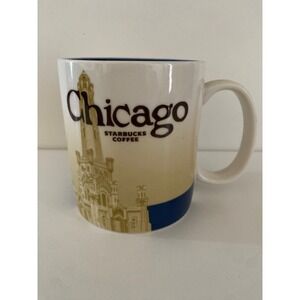 Starbucks Chicago‎ Coffee Mug Skyline Water Tower Blue Interior Collectible
